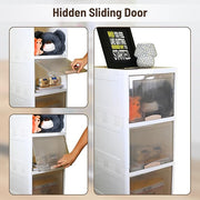 3 Units Foldable Plastic Cabinet for Storage Wardrobe with Transparent Door for Clothes Kitchen Storage Cupboard for Multipurpose use Rack for Storage Cabinet, Box Modular Drawer (3 Tier)